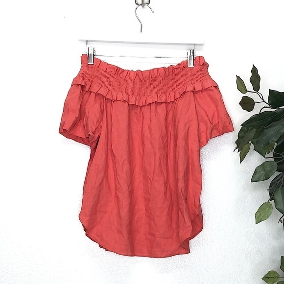 Tommy Hilfiger Ruched Off Shoulder Linen Top - Picture 1 of 7